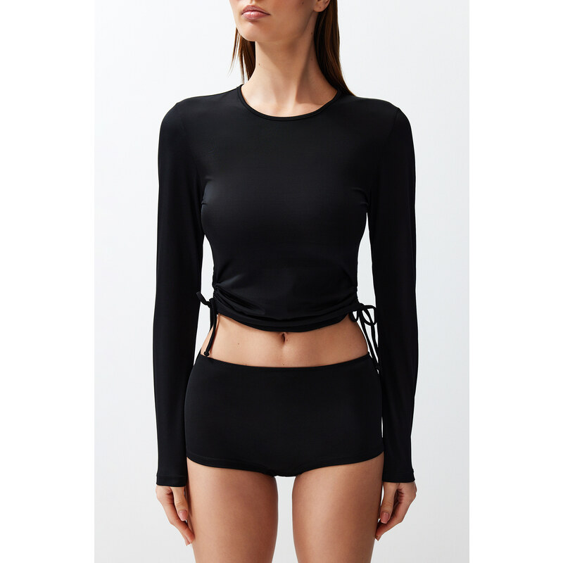 Trendyol Black Swim Long Sleeve Quick Dry Bikini Top