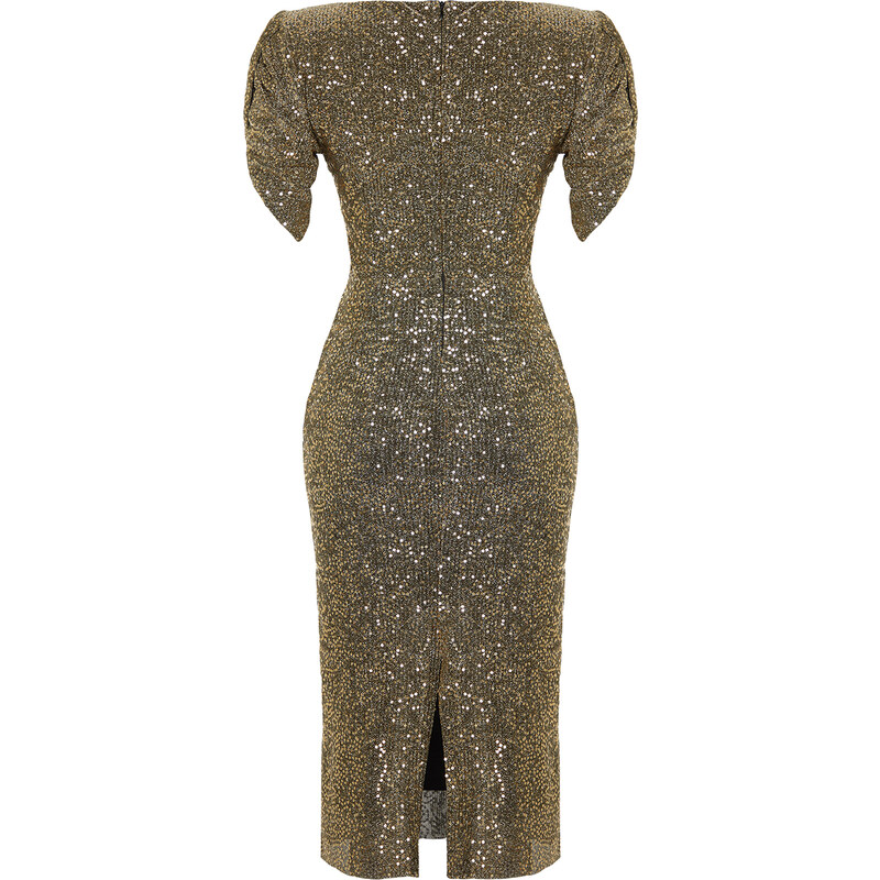 Trendyol Gold Body-Sitting Sparkling Sequin Elegant Evening Dress