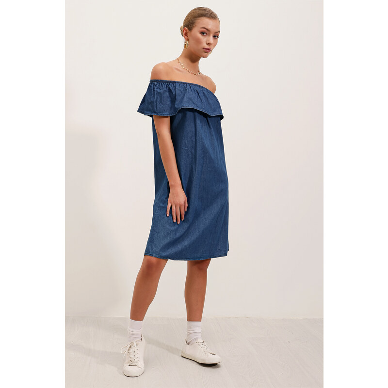 Bigdart 1481 Off Shoulder Jeans Dress - Blue