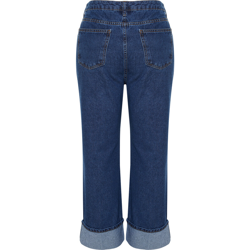 Trendyol Curve Dark Blue Curl Detail Straight Fit Jeans