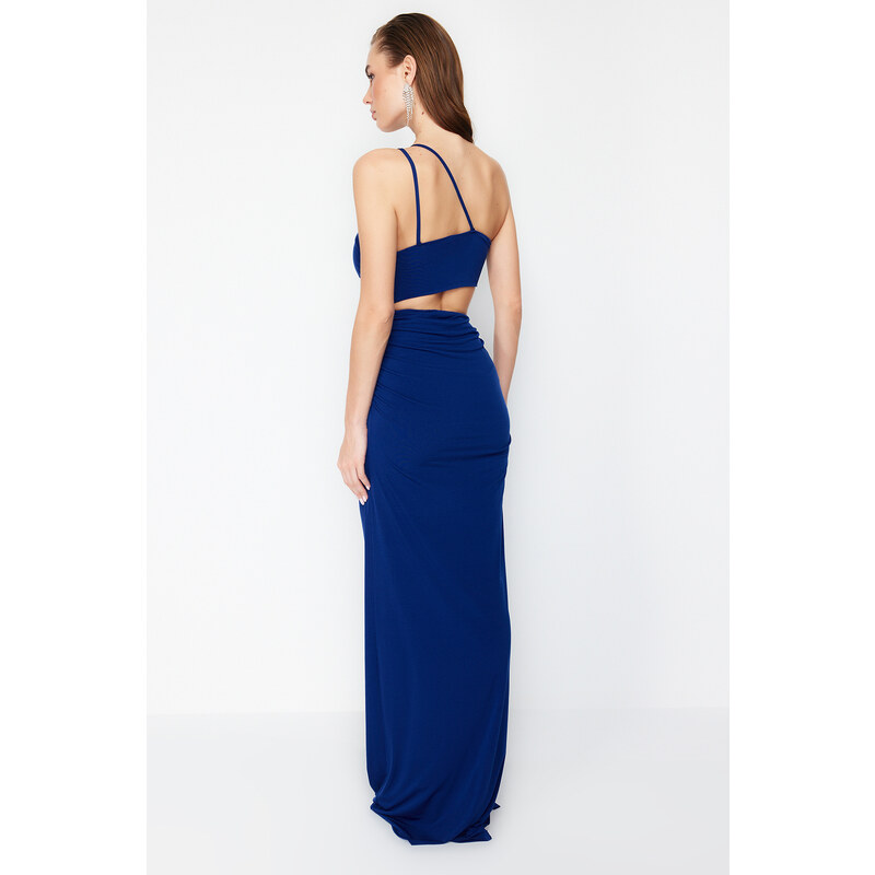 Trendyol Saxe Blue Window/Cut Out Detailed Long Evening Evening Dress