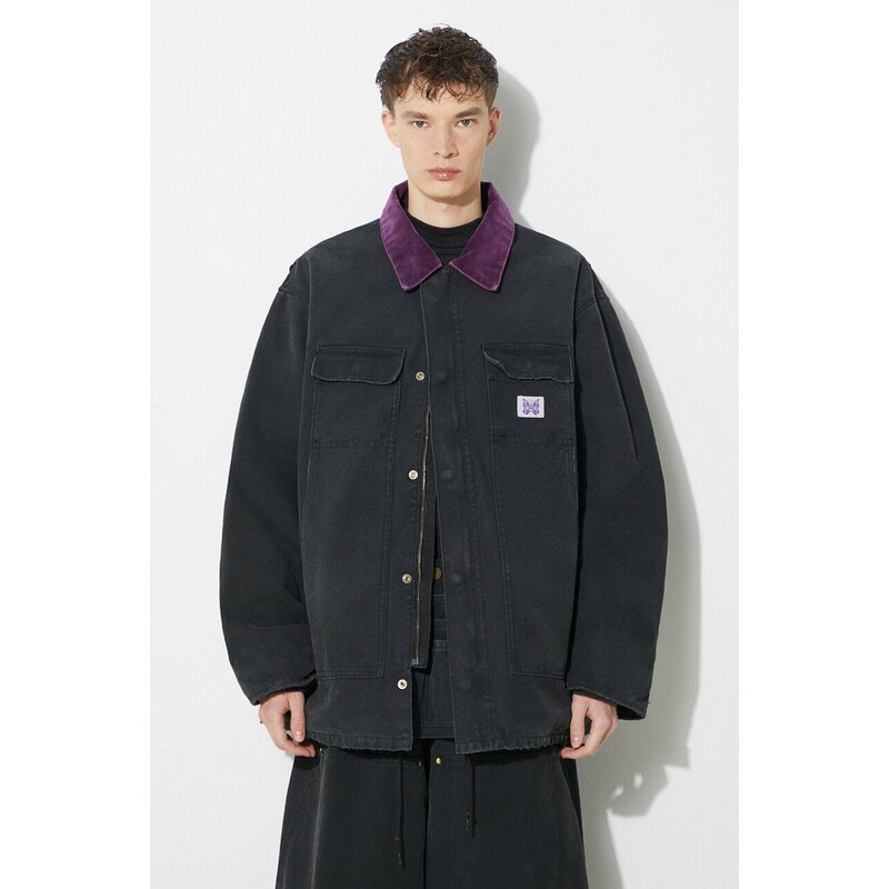 Džínová bunda Needles Lumberjack Coat pánská, černá barva, zimní, oversize, NS157