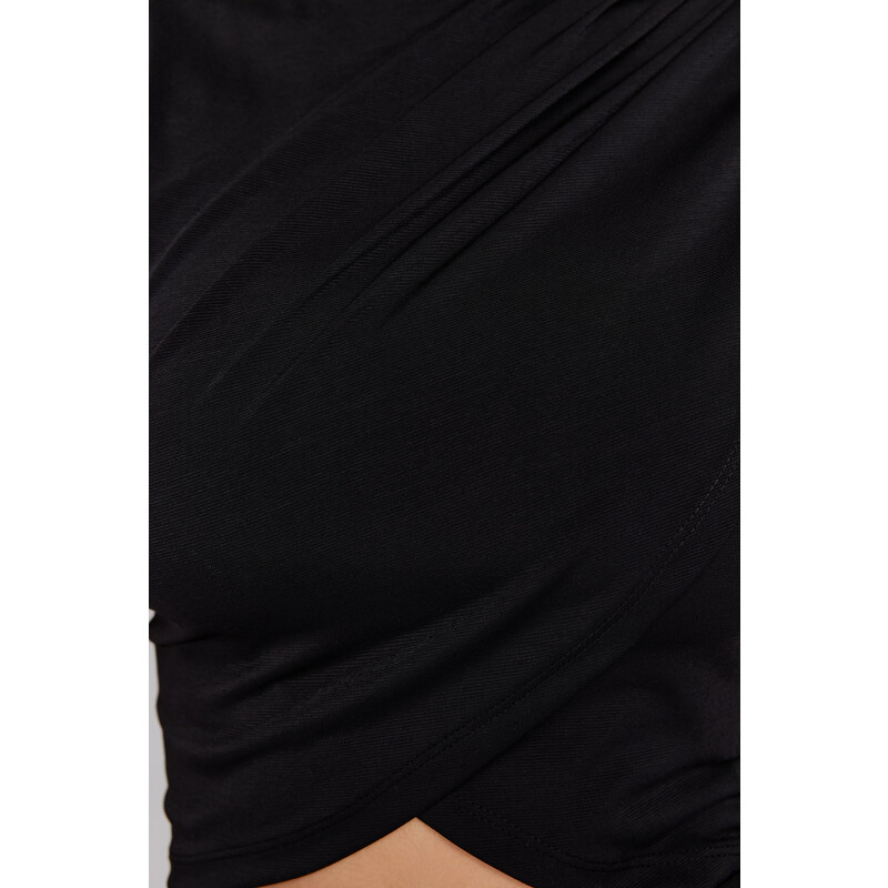 Trendyol Black High Neck Short Sleeve Draped Crop Blouse Knitted Blouse