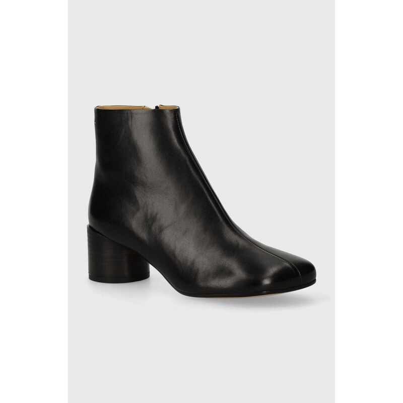 Kožené kotníkové boty MM6 Maison Margiela Ankle Boots dámské, černá barva, na podpatku, S59WU0234