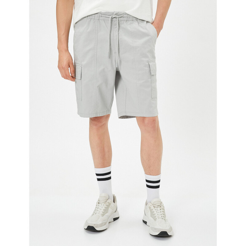 Koton Shorts with Cargo Pocket, Lace-Up Waist Stitching Detail.