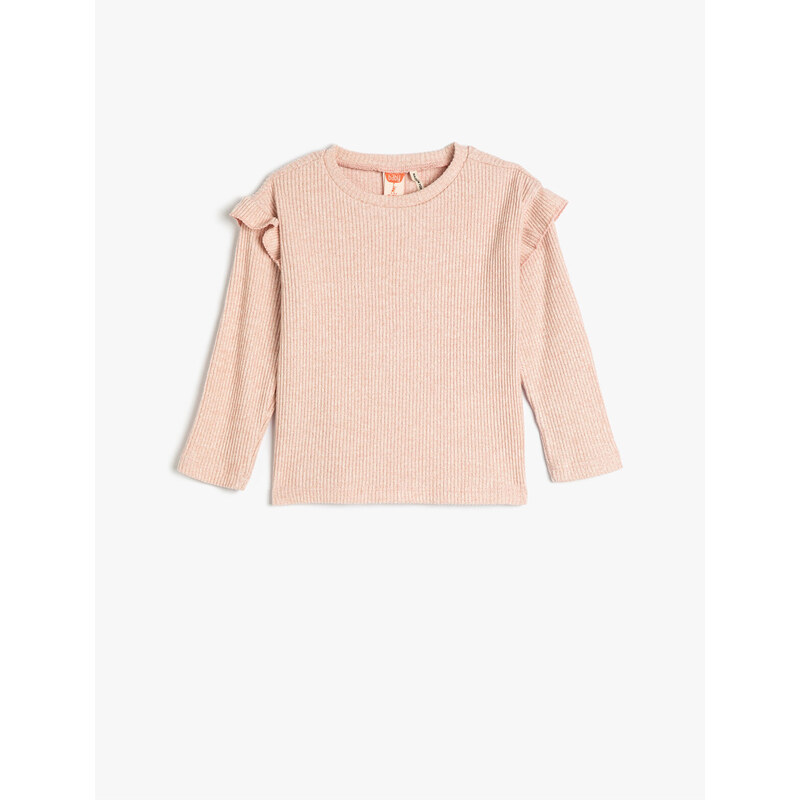 Koton Basic T-shirt with Frill Detailed Long Sleeves Camisole Crew Neck Soft Texture.