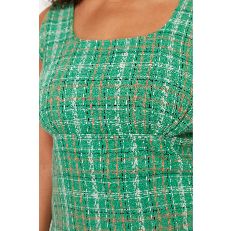 Trendyol Curve Green Tweed Woven Plus Size Dress