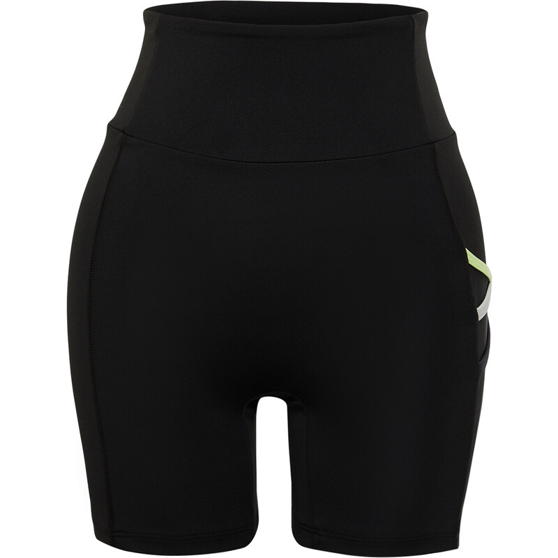 Trendyol Black Recovery Tulle Pocket and Reflector Print Detailed Knitted Sports Shorts Leggings