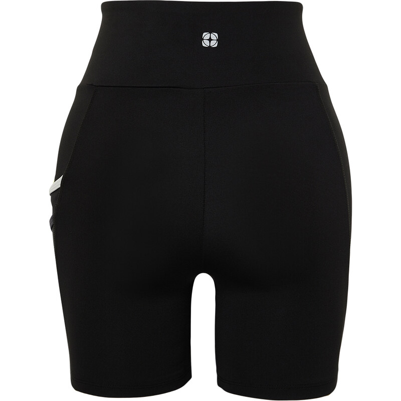 Trendyol Black Recovery Tulle Pocket and Reflector Print Detailed Knitted Sports Shorts Leggings