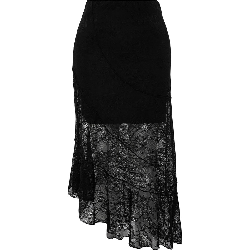 Trendyol Black Asymmetrical Midi Lined Knitted Lace Skirt