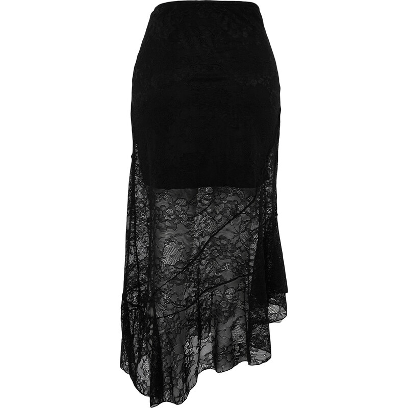 Trendyol Black Asymmetrical Midi Lined Knitted Lace Skirt