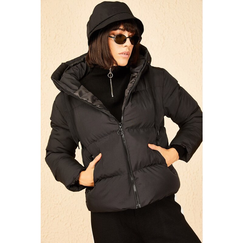 Bianco Lucci Women's Black Hooded Puffer Coat