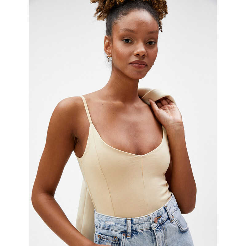 Koton Crop Undershirt Slim Strap U Neck Ribbed