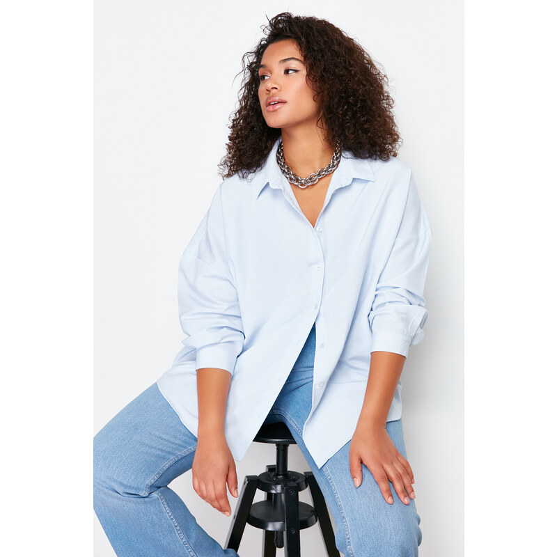 Trendyol Curve Blue Oversize Woven Shirt 107074404