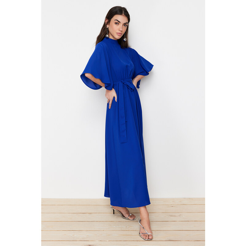 Trendyol Saxe Blue Belted Half Sleeve Woven Dress