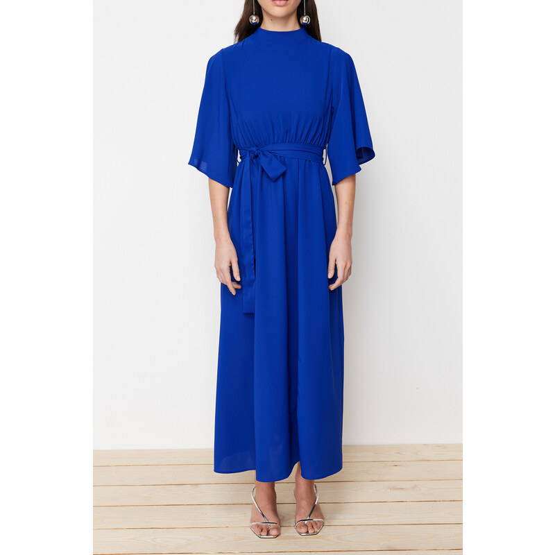 Trendyol Saxe Blue Belted Half Sleeve Woven Dress