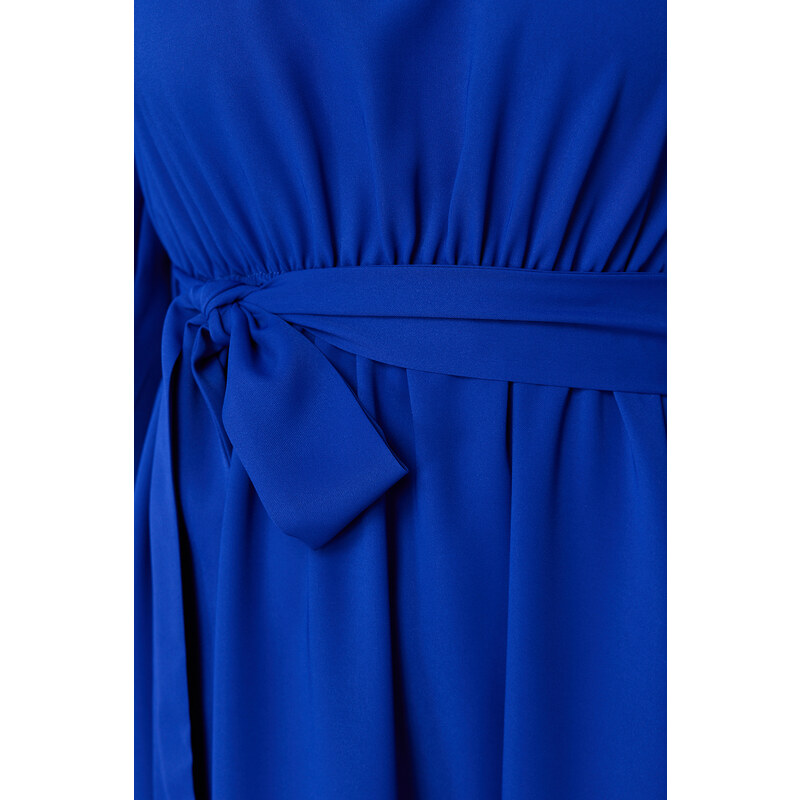 Trendyol Saxe Blue Belted Half Sleeve Woven Dress