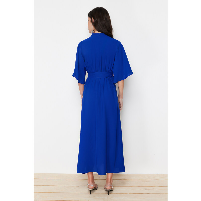Trendyol Saxe Blue Belted Half Sleeve Woven Dress