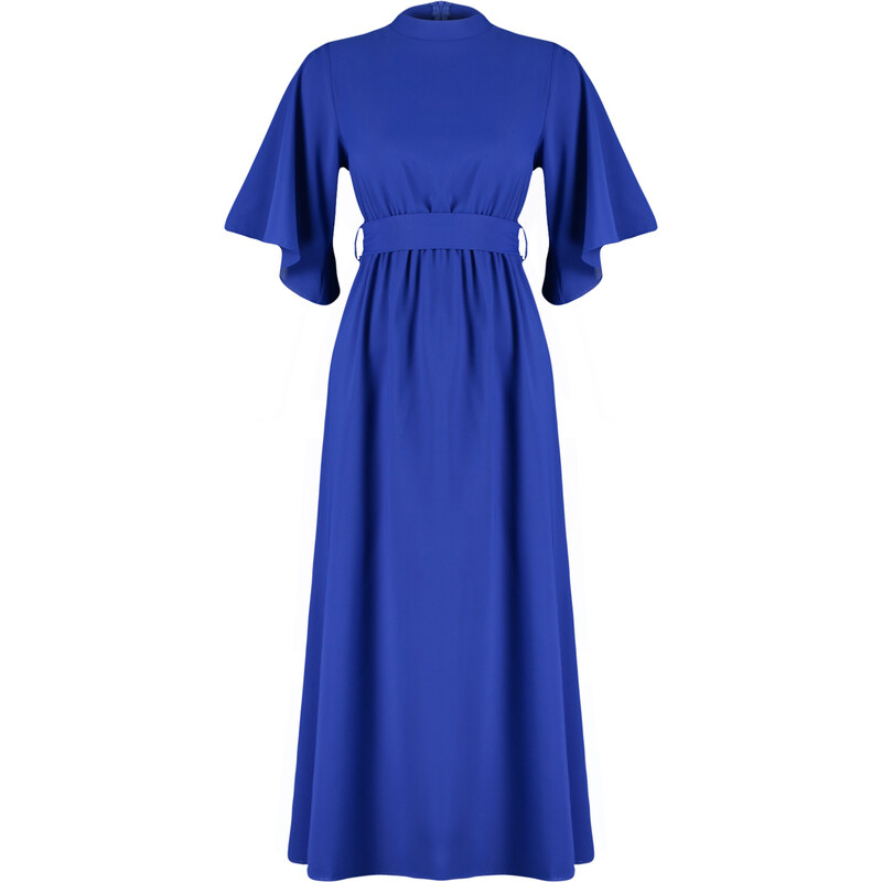 Trendyol Saxe Blue Belted Half Sleeve Woven Dress