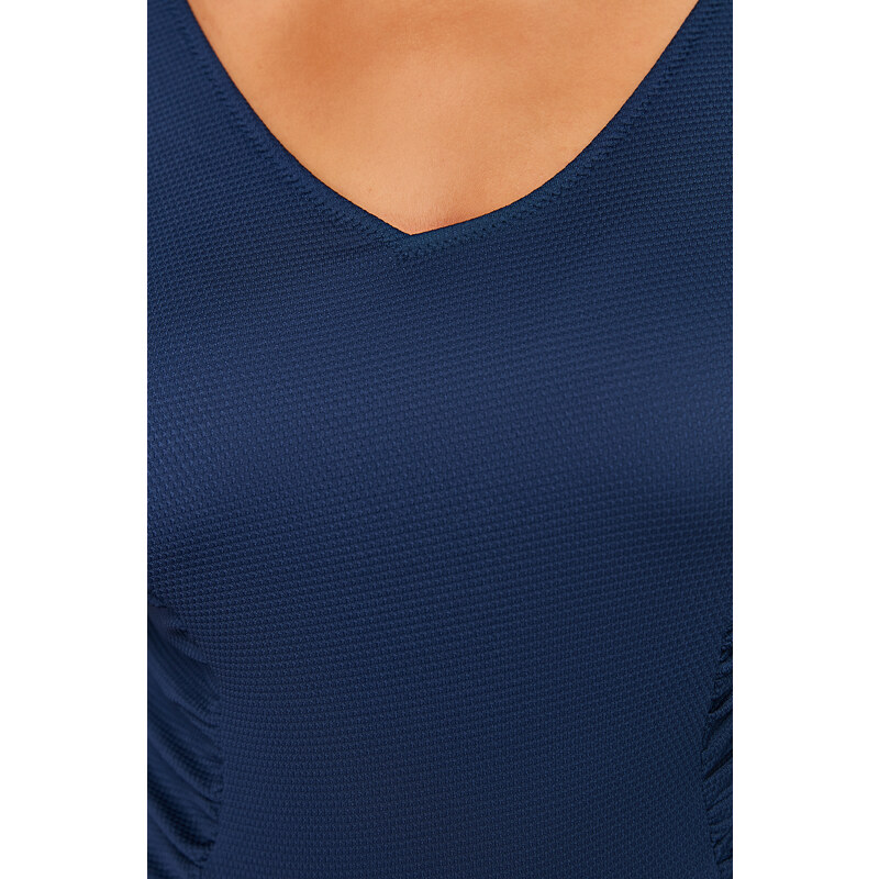 Trendyol Curve Navy Blue Deep V Knitted Swimsuit with Recovery Effect