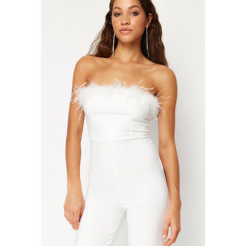 Trendyol Bridal White Wide Leg Woven Fitted Jumpsuit