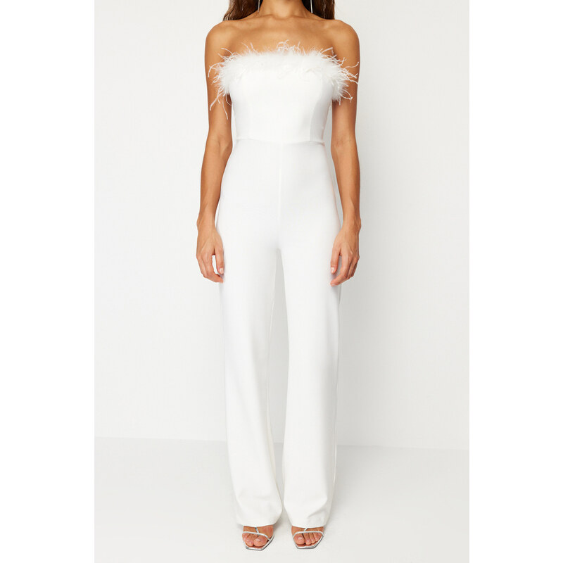 Trendyol Bridal White Wide Leg Woven Fitted Jumpsuit