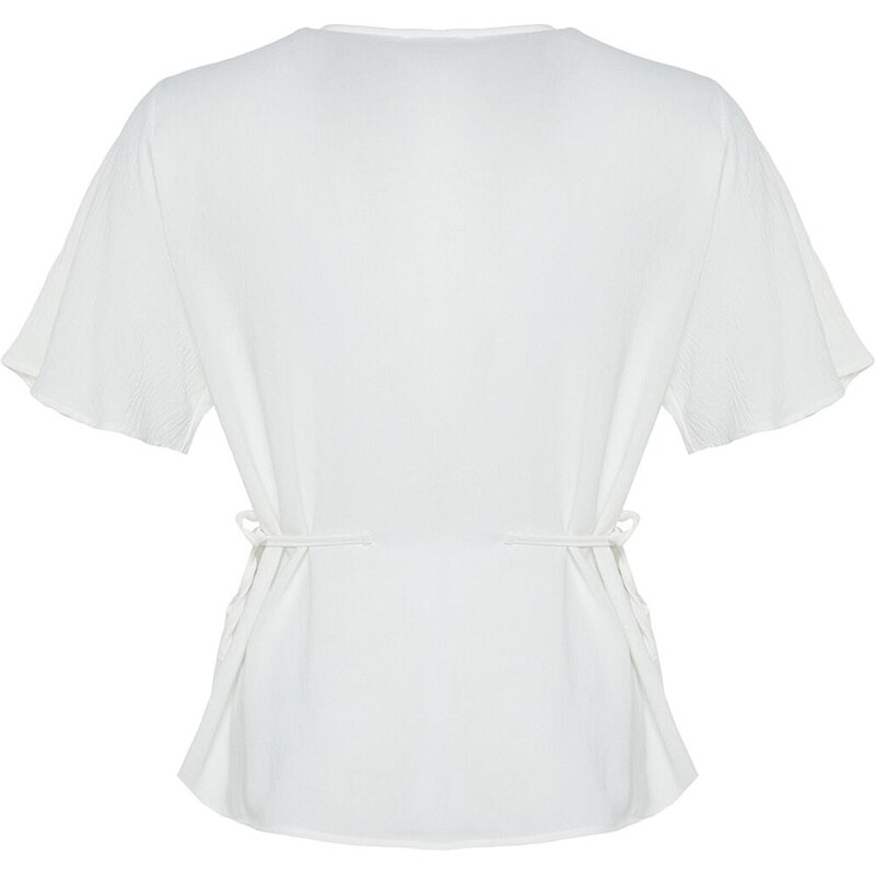 Trendyol Curve Weave Ecru V-Neck Tiered Blouse