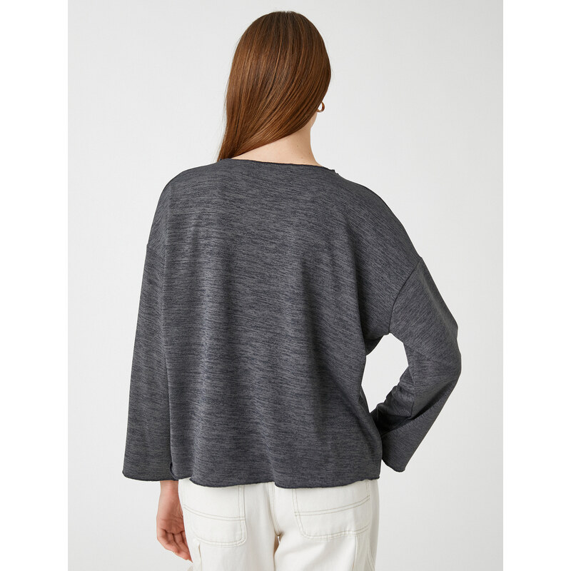 Koton V-Neck Sweatshirt with Bat Sleeves