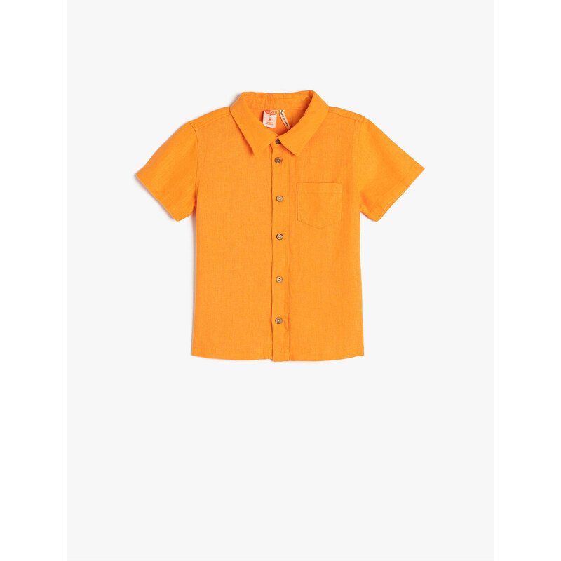 Koton Shirt Linen Blended Short Sleeve Single Pocket Detailed