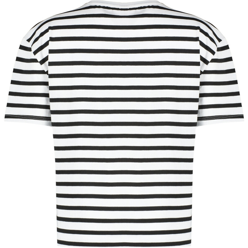 Trendyol Red Striped Motto Embroidery Detail Relaxed Knitted T-Shirt