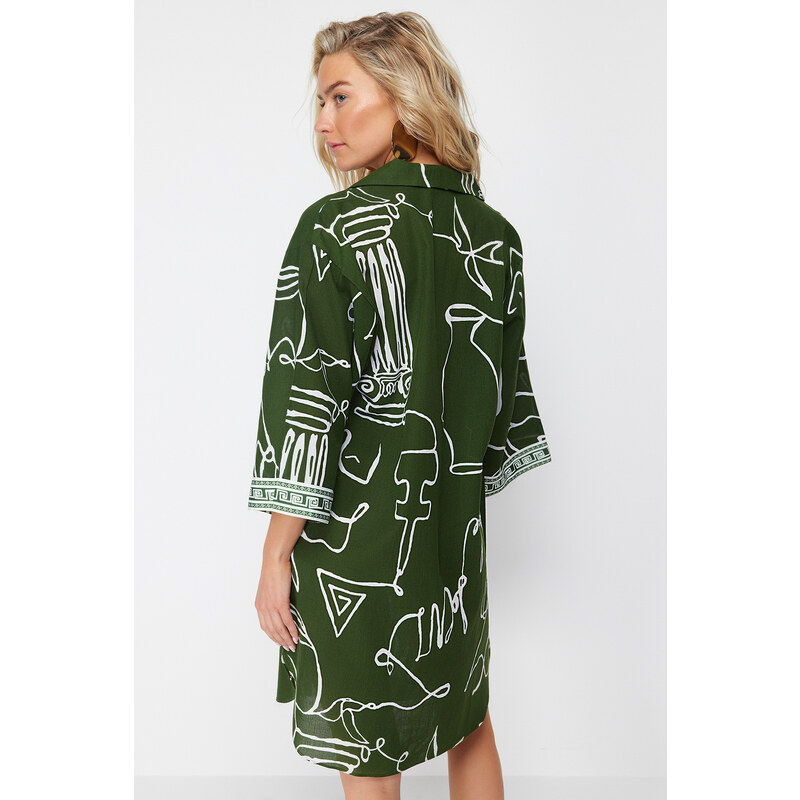 Trendyol Abstract Pattern Wide Fit Midi Woven 100% Cotton Beach Dress