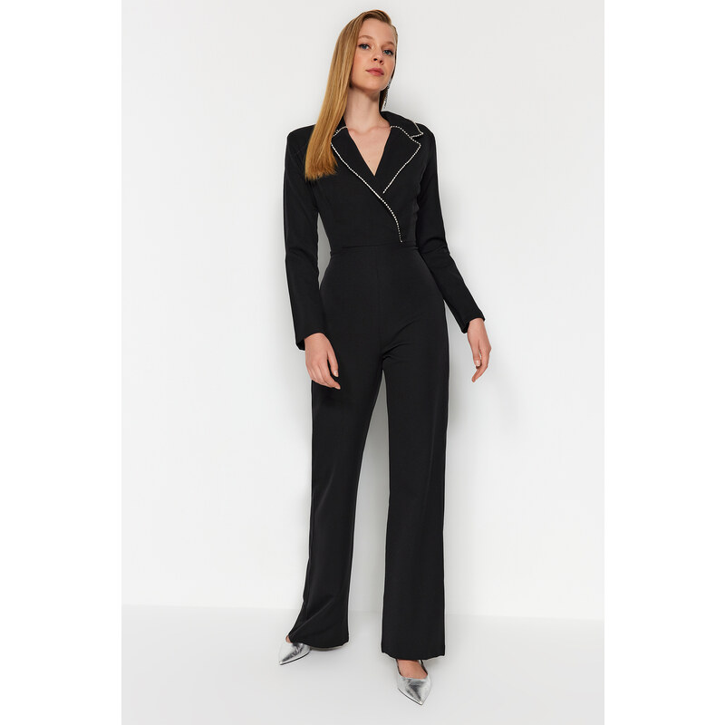 Trendyol Black Window/Cut Out Shiny Stone Jumpsuit