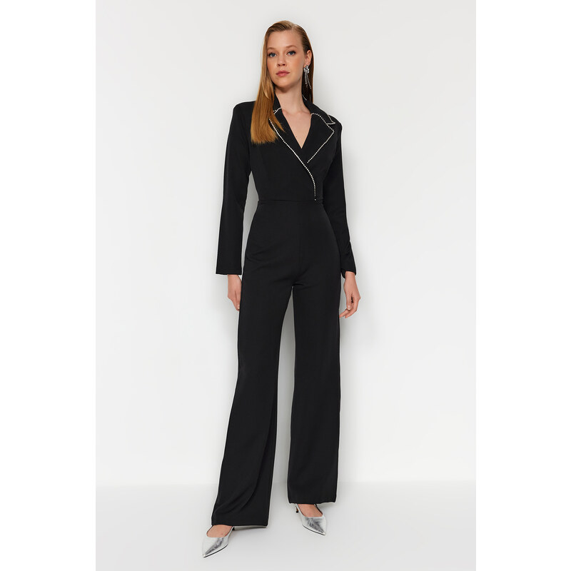 Trendyol Black Window/Cut Out Shiny Stone Jumpsuit