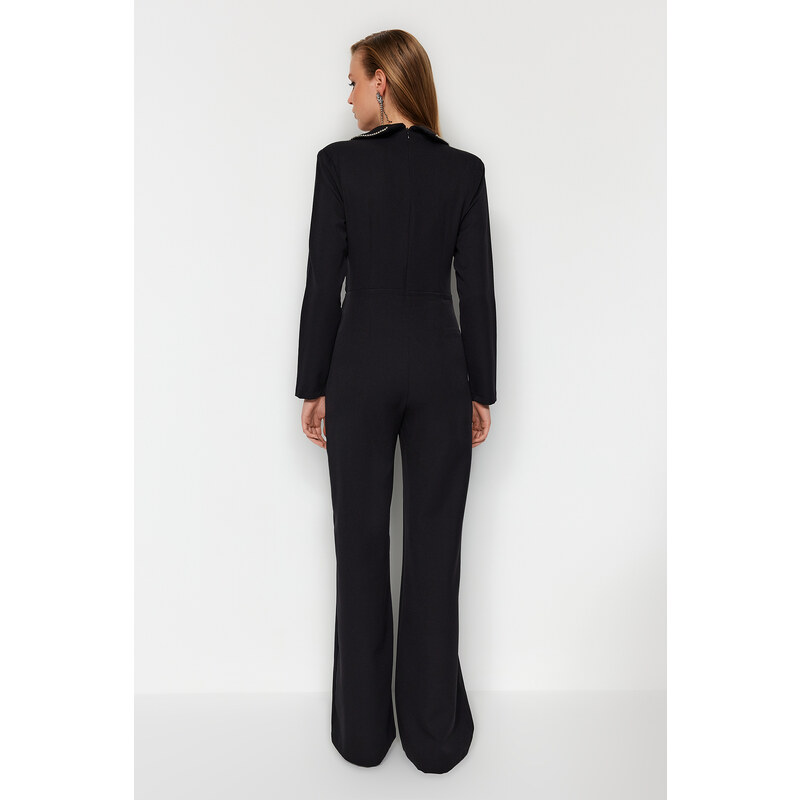 Trendyol Black Window/Cut Out Shiny Stone Jumpsuit