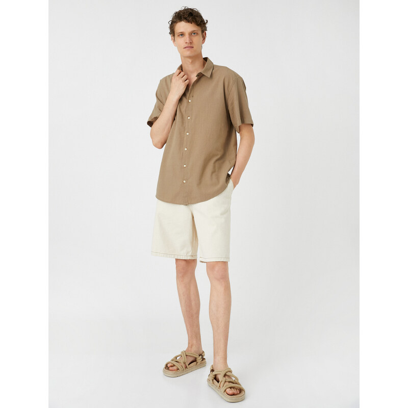 Koton Summer Shirt with Short Sleeves, Classic Collar Buttoned Cotton