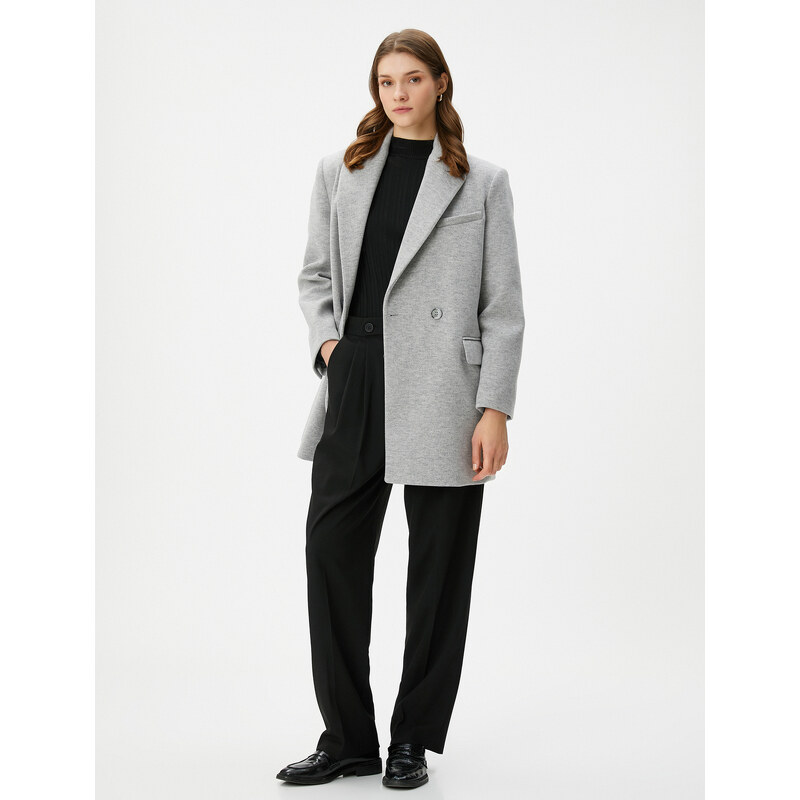 Koton Double Breasted Coat Buttoned Pocket Detailed