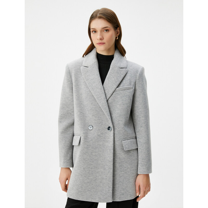 Koton Double Breasted Coat Buttoned Pocket Detailed