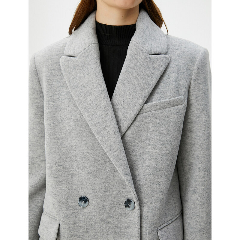 Koton Double Breasted Coat Buttoned Pocket Detailed