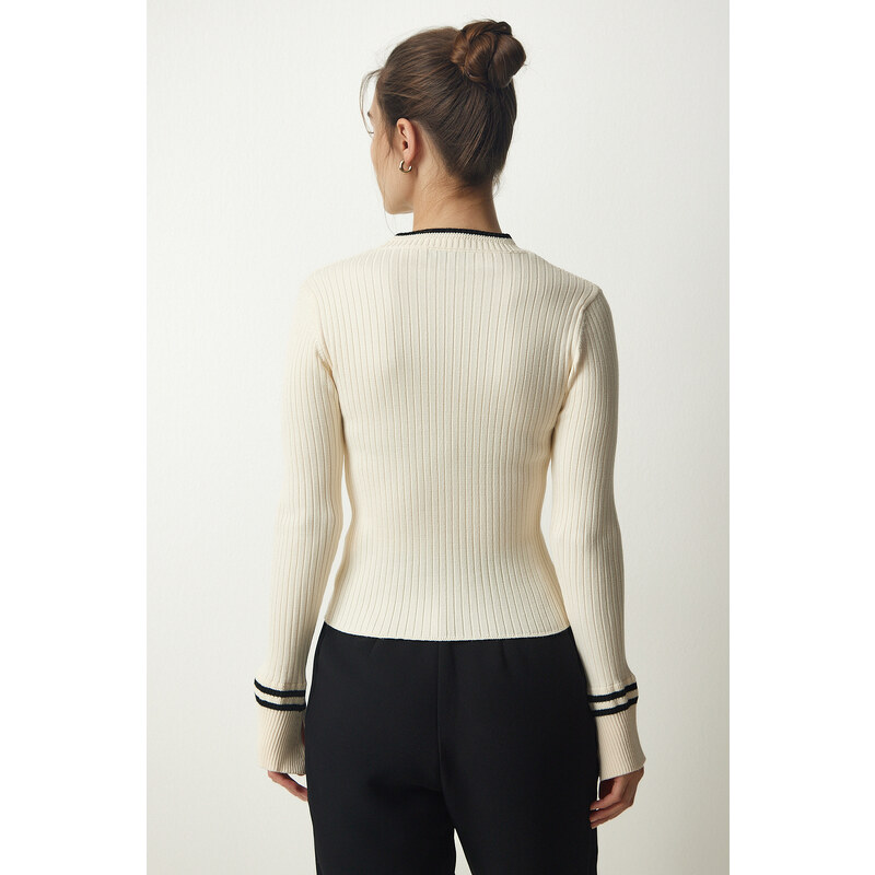 Happiness İstanbul Women's Cream Ribbed Knitwear Blouse