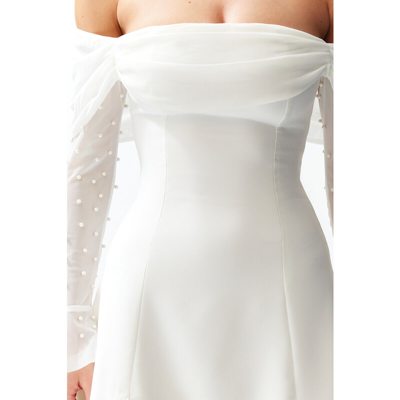 Trendyol Bridal White Waist Opening/Skater Lined Wedding/Wedding Elegant Evening Dress