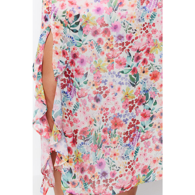 Trendyol Pink Floral Ruffle Chiffon Lined Maxi Woven Dress