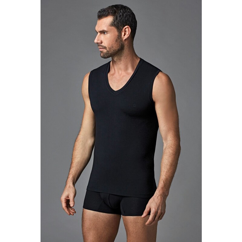 Dagi Men's Black V-Neck Micro Modal Sleeveless Undershirt