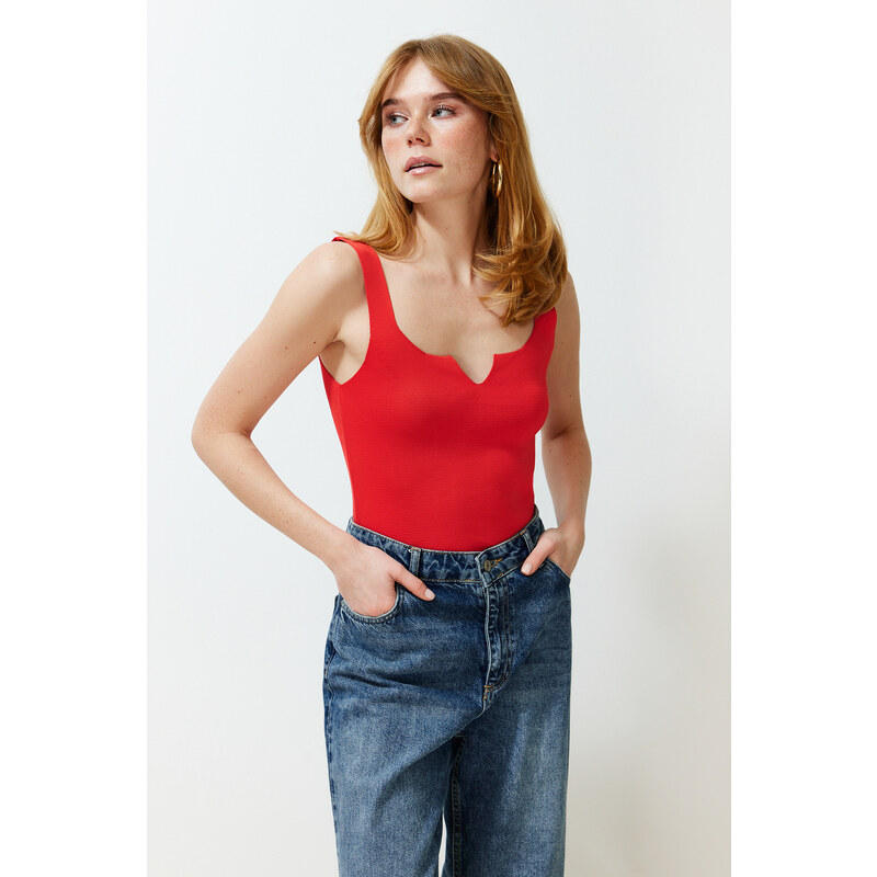 Trendyol Pomegranate Blossom Crop Basic Top Knitwear Blouse