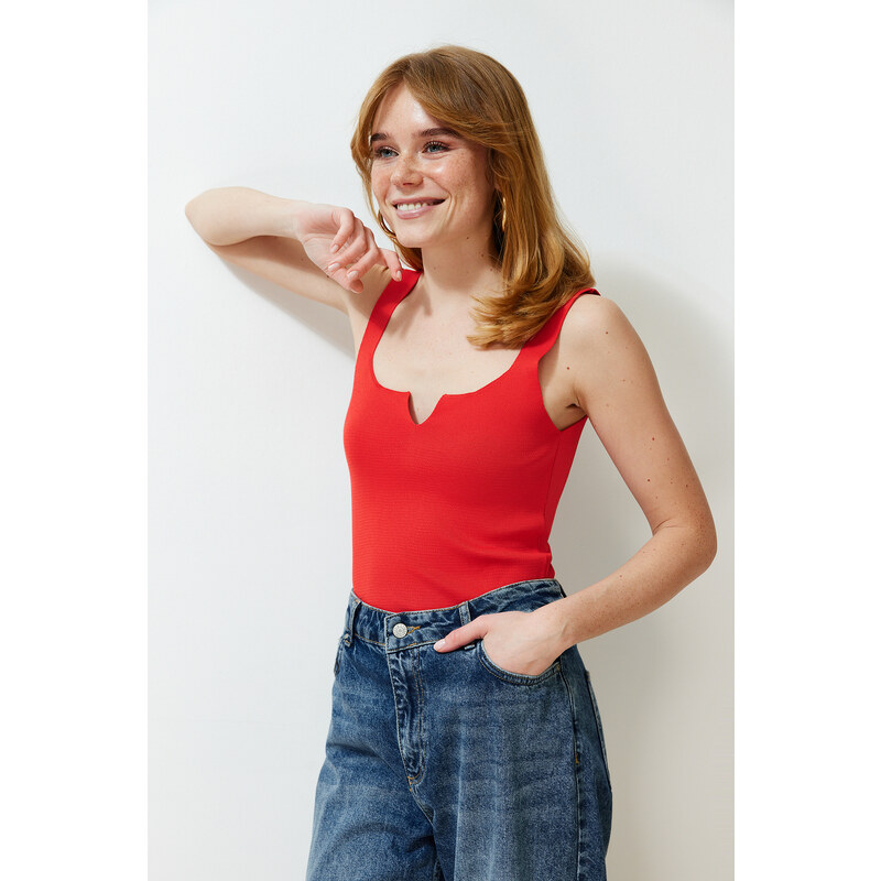 Trendyol Pomegranate Blossom Crop Basic Top Knitwear Blouse