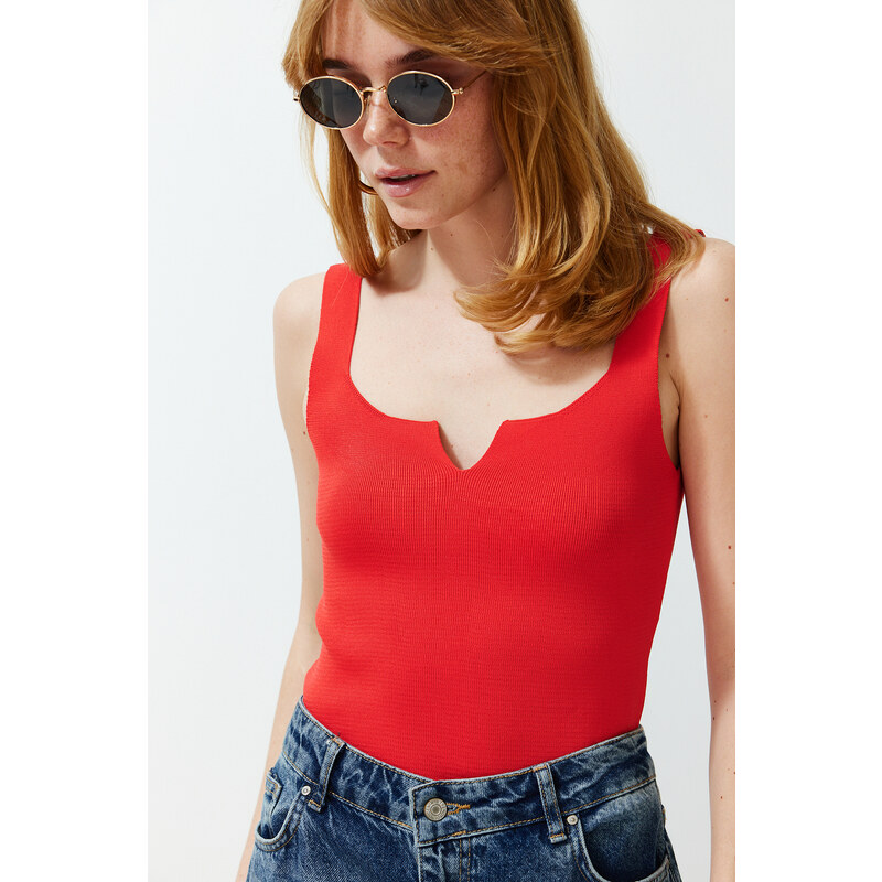 Trendyol Pomegranate Blossom Crop Basic Top Knitwear Blouse