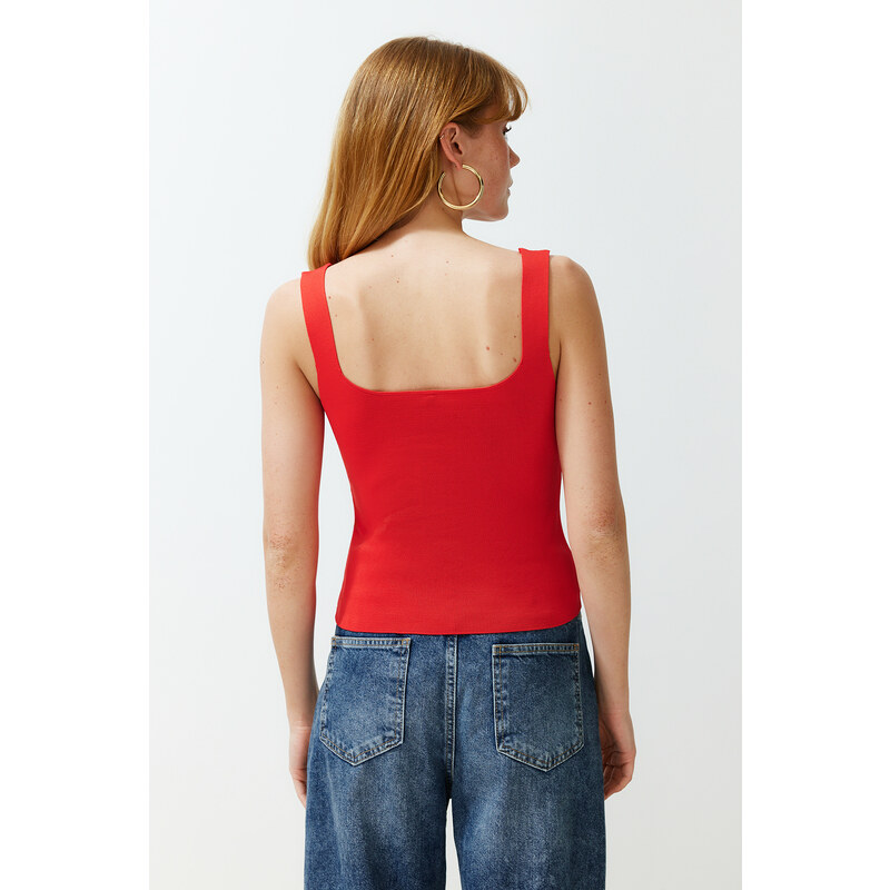 Trendyol Pomegranate Blossom Crop Basic Top Knitwear Blouse