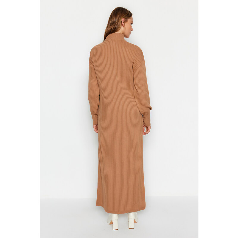 Trendyol Camel Neck Zippered Rib Knitwear Dress