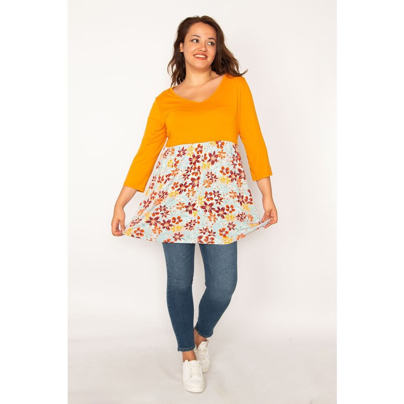 Şans Women's Plus Size Colorful Skirt and Patterned Tunic
