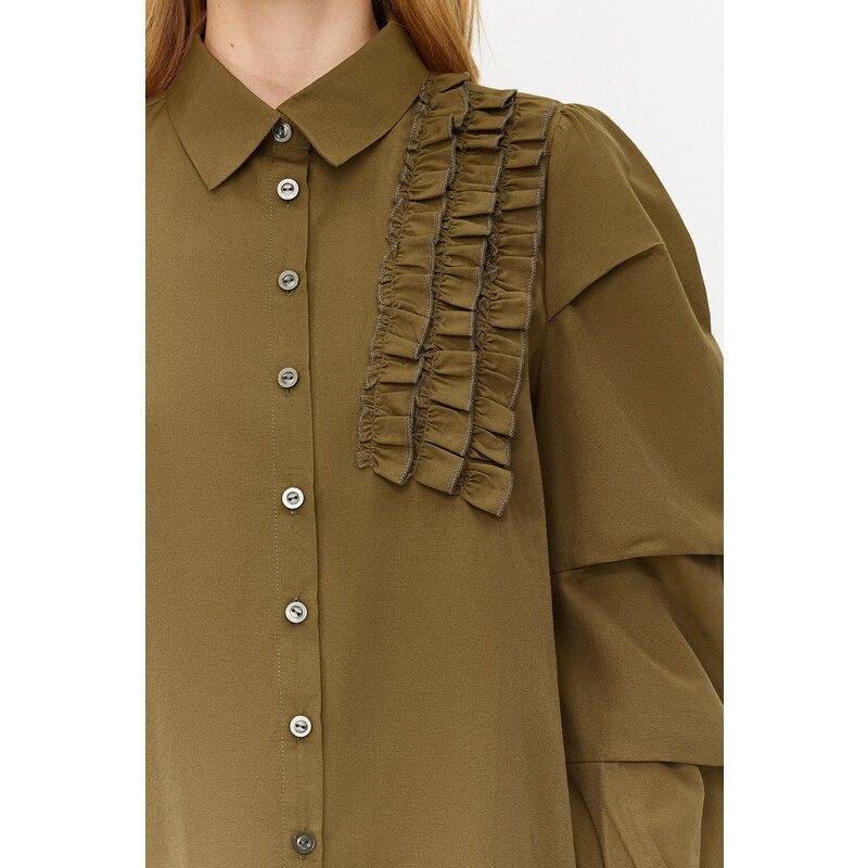 Trendyol Green Applique Flower Detailed Cotton Woven Shirt