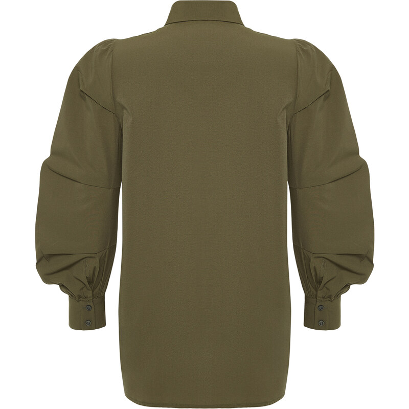Trendyol Green Applique Flower Detailed Cotton Woven Shirt